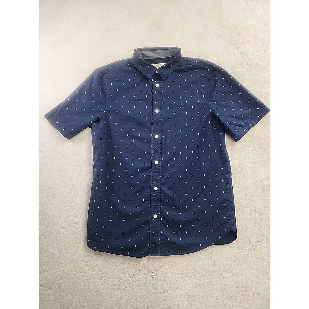 H&M‎ Boy's L.O.G.G. Blue short sleeve Button Down Shirt  Size 12-13  Nautical